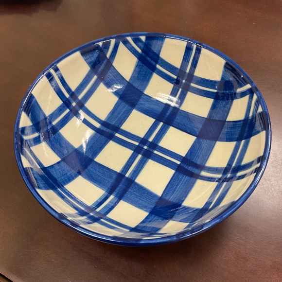 Handcrafted Ceramic Bowl Blue Checked Pattern Made in India - Picture 7 of 7